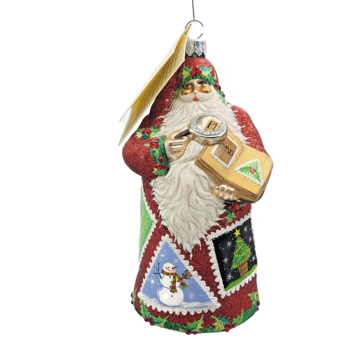 Patricia Breen Evans Santa Claus Noel Red Stamp Holly Snowman Christmas Ornament