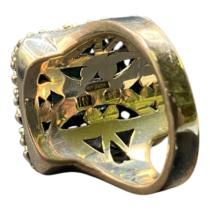 Cocktail Ring Size 8.5 Turquoise 925 Sterling Silver Filigree Rectangle Gemstone