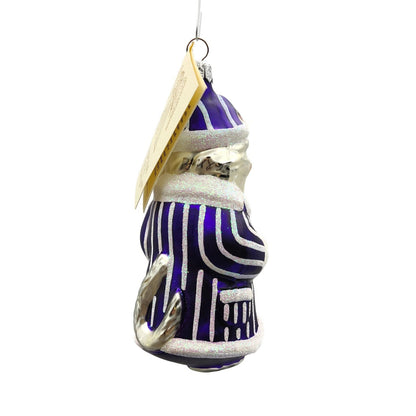 Patricia Breen Kitty Claus Purple Stripes White Christmas Holiday Tree Ornament