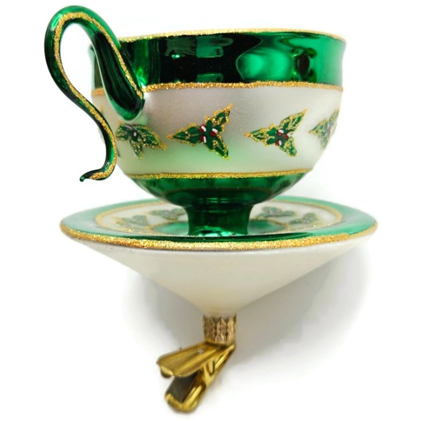 Christopher Radko Christmas Cups Holly Green Teacup Clip On Ornament 3010558