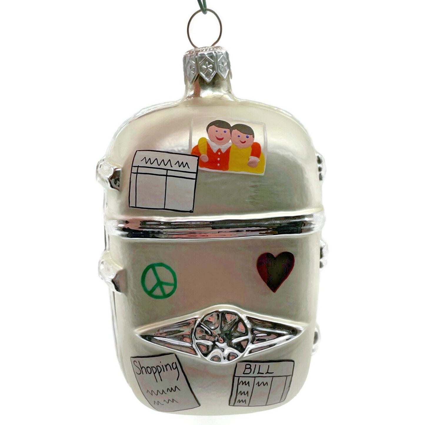 Patricia Breen Grandma Josies Fridge Pearl Silver Peace Heart Christmas Ornament
