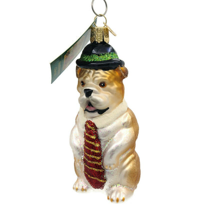 Old World Christmas Mr. Business Bulldog Pet Hat Christmas Tree Ornament OWC