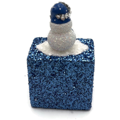 Patricia Breen Presenting Blue Snowman Jeweled Cube Tower Christmas Ornament