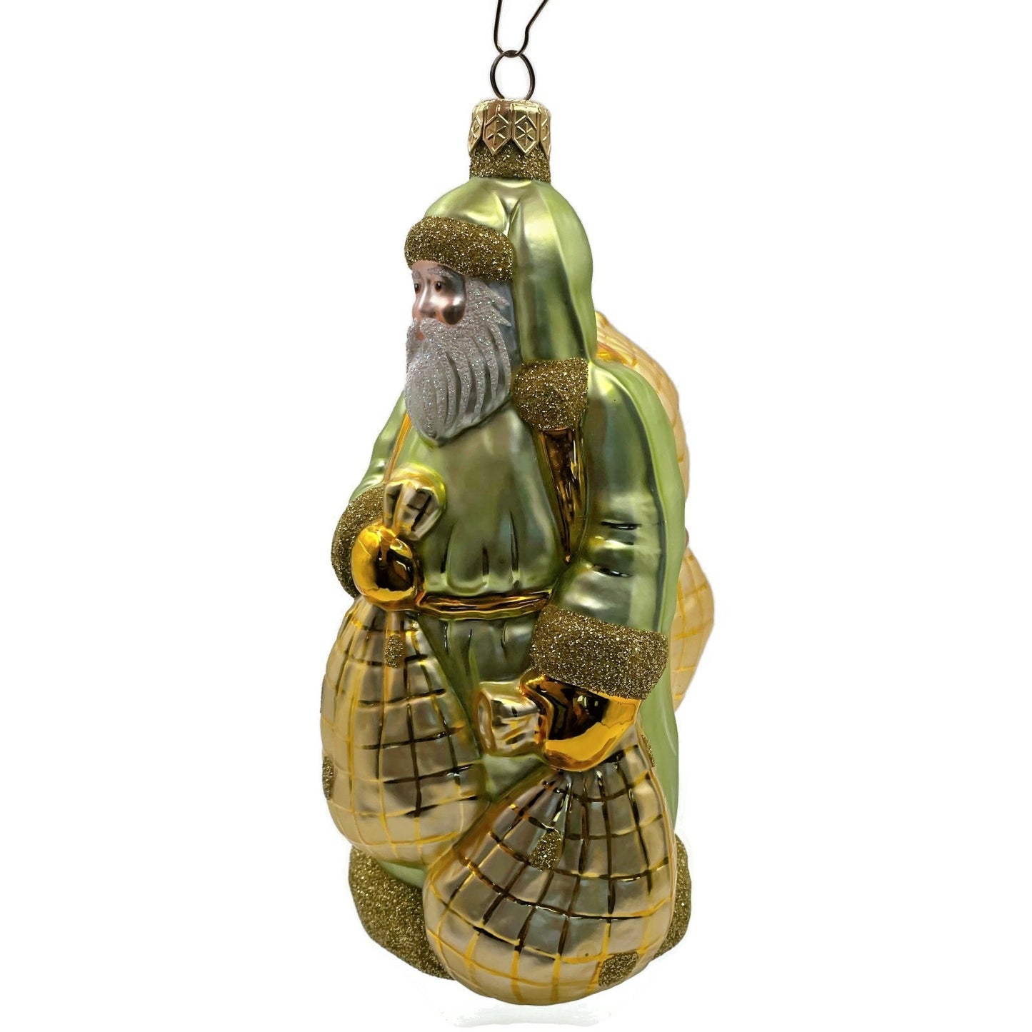 Patricia Breen Laden With Love Green Gold Santa Claus Christmas Ornament 9826