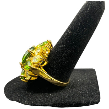 Ross Simons 925 Sterling Silver Ring Green Peridot Flower Size 8 Gold Plated