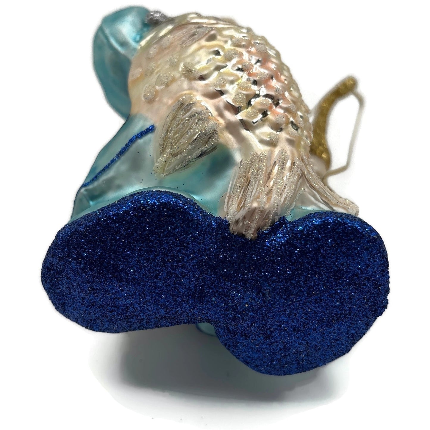 Larry Fraga Got One Boy Fishing Blue Red Cap Glitter Christmas Tree Ornament