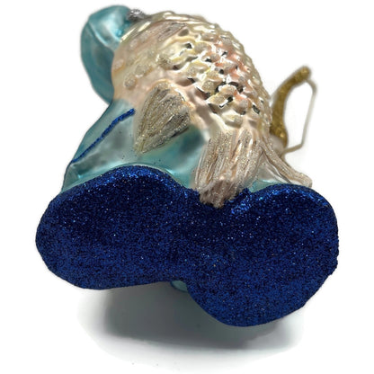Larry Fraga Got One Boy Fishing Blue Red Cap Glitter Christmas Tree Ornament