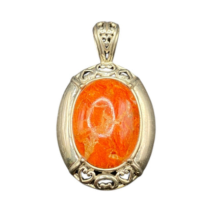 Orange Spiny Oyster Shell Oval Shaped Pendant 925 Sterling Silver NK Thailand