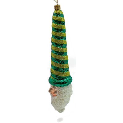 Patricia Breen Sucre Santa Green Yellow Striped Glass Christmas Ornament 20387