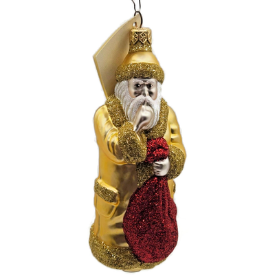 Patricia Breen Shhh Santa Gold Red Bag Glittered Glass Christmas Ornament 96431