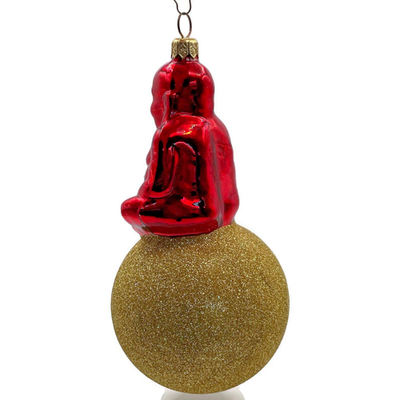 Patricia Breen Buddha On Ball Red Gold Glittered Christmas Tree Ornament 96058