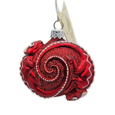 Patricia Breen Once Again for James Red Chameleon Glass Christmas Ornament 26690