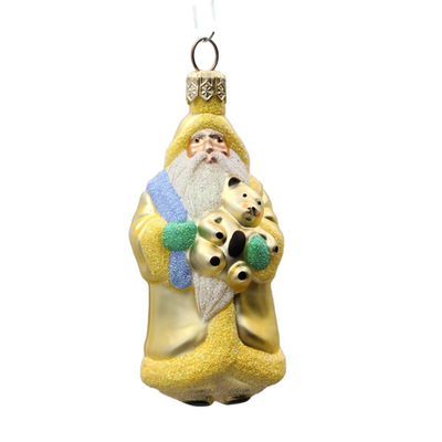 Patricia Breen Miniature Santa Claus and Teddy Yellow Christmas Ornament 99530