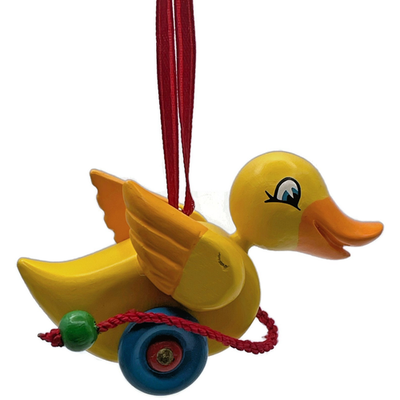 Hallmark Waddles 2001 Duck Yellow Wooden Pull Toy Keepsake Christmas Ornament0