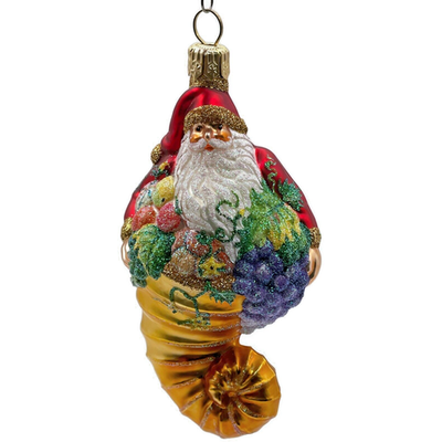 Patricia Breen Plymouth Santa Gold Fruits Fall Glass Christmas Ornament 22190