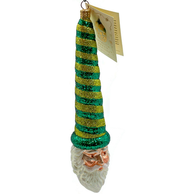 Patricia Breen Sucre Santa Green Yellow Striped Glass Christmas Ornament 20385