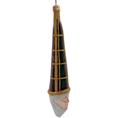 Patricia Breen Winter Wizard Bordeaux Plaid Santa Head Christmas Ornament 95215