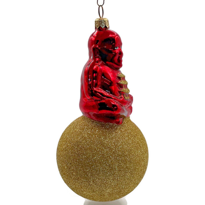 Patricia Breen Buddha On Ball Red Gold Glittered Christmas Tree Ornament 96055