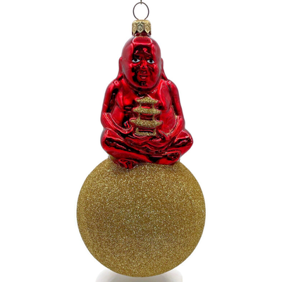 Patricia Breen Buddha On Ball Red Gold Glittered Christmas Tree Ornament 96052