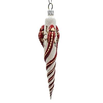 Patricia Breen Chameleon Icicle Red Glittered Striped Christmas Ornament 28111