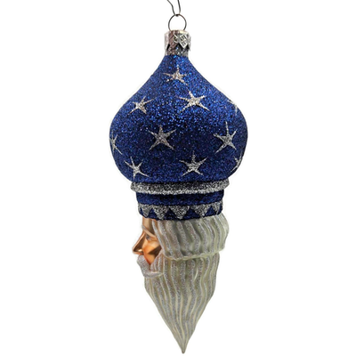 Patricia Breen Nuit Noel Blue Silver Stars Santa Head Christmas Ornament 21196