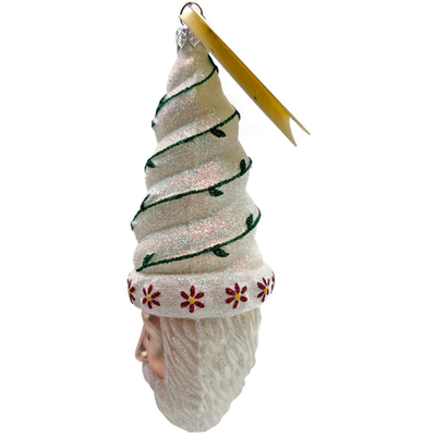 Patricia Breen Goslar Santa Pearl Green Red Glittered Christmas Ornament 97173