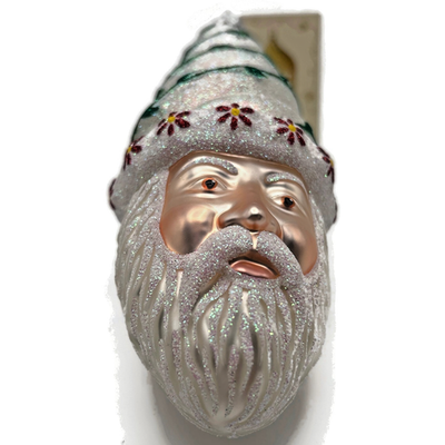 Patricia Breen Goslar Santa Pearl Green Red Glittered Christmas Ornament 97179