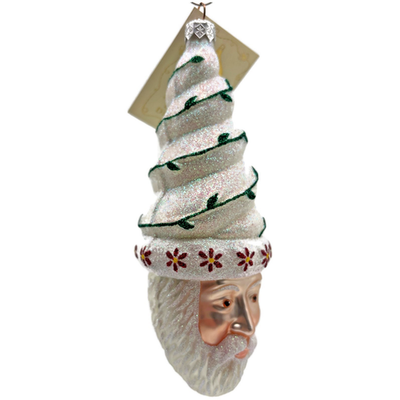 Patricia Breen Goslar Santa Pearl Green Red Glittered Christmas Ornament 97178