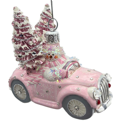 Patricia Breen Joy Ride Pink Car Snowman Travel Christmas Ornament CATZ 30153
