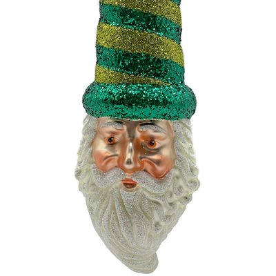 Patricia Breen Sucre Santa Green Yellow Striped Glass Christmas Ornament 203811