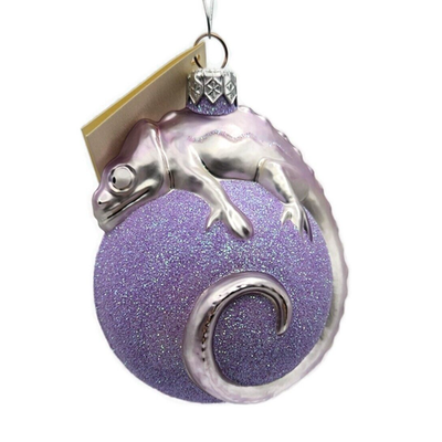 Patricia Breen Chameleon Lavender Blown Glass Christmas Holiday Ornament 99041