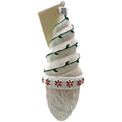 Patricia Breen Goslar Santa Pearl Green Red Glittered Christmas Ornament 97174