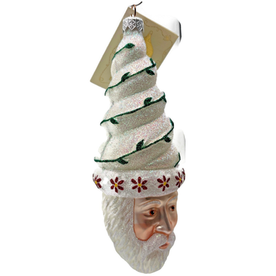 Patricia Breen Goslar Santa Pearl Green Red Glittered Christmas Ornament 97171