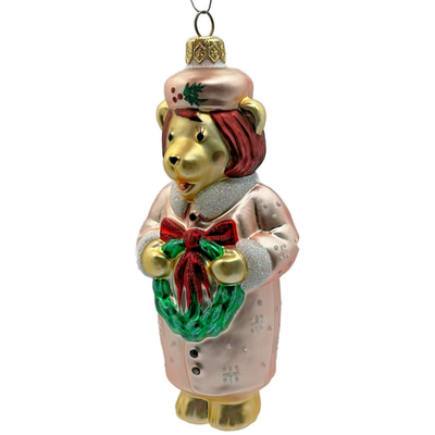Patricia Breen Mama Bear Pink Holding Holly Wreath Christmas Tree Ornament 96344
