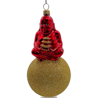 Patricia Breen Buddha On Ball Red Gold Glittered Christmas Tree Ornament 96056