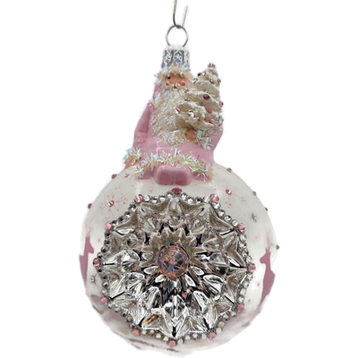 Patricia Breen Glorious Pink Reflector White Snowflakes Christmas Ornament 33330