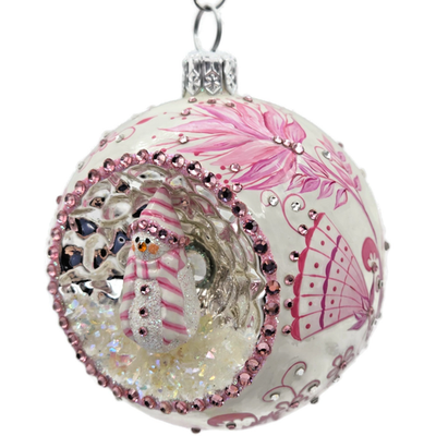 Patricia Breen Objet Du Noel Snowman Chinoiserie Pink Christmas Ornament 30551