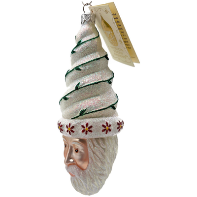 Patricia Breen Goslar Santa Pearl Green Red Glittered Christmas Ornament 97172