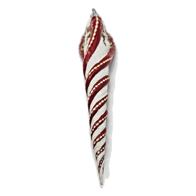 Patricia Breen Chameleon Icicle Red Glittered Striped Christmas Ornament 28116