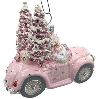 Patricia Breen Joy Ride Pink Car Snowman Travel Christmas Ornament CATZ 30158