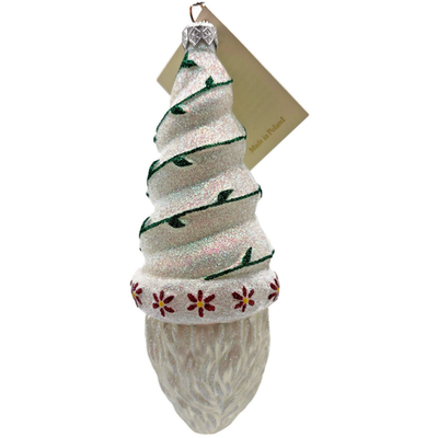 Patricia Breen Goslar Santa Pearl Green Red Glittered Christmas Ornament 97175