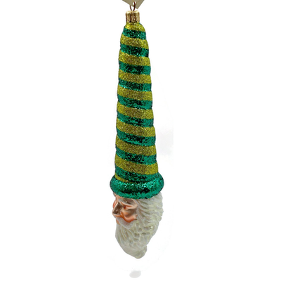 Patricia Breen Sucre Santa Green Yellow Striped Glass Christmas Ornament 20386