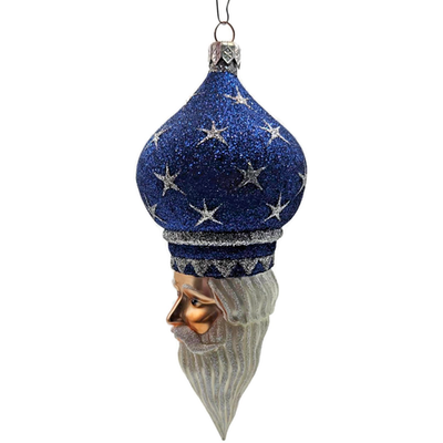 Patricia Breen Nuit Noel Blue Silver Stars Santa Head Christmas Ornament 21195