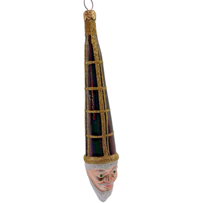 Patricia Breen Winter Wizard Bordeaux Plaid Santa Head Christmas Ornament 95214