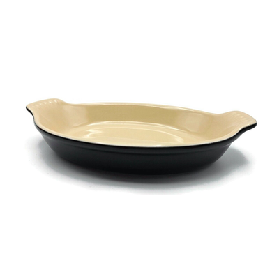 Le Creuset Heritage Petite Au Gratin Baking Dish Beige Black Oval Stoneware 6 oz0