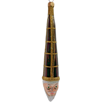Patricia Breen Winter Wizard Bordeaux Plaid Santa Head Christmas Ornament 95213