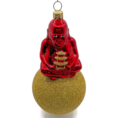 Patricia Breen Buddha On Ball Red Gold Glittered Christmas Tree Ornament 96051