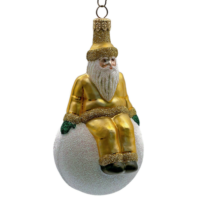 Patricia Breen Snowbound Santa Claus Gold Pearl Snowball Christmas Ornament 98402