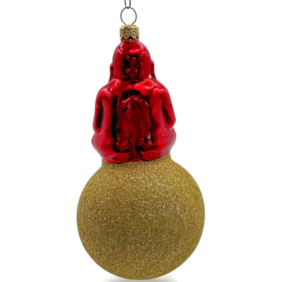 Patricia Breen Buddha On Ball Red Gold Glittered Christmas Tree Ornament 96059