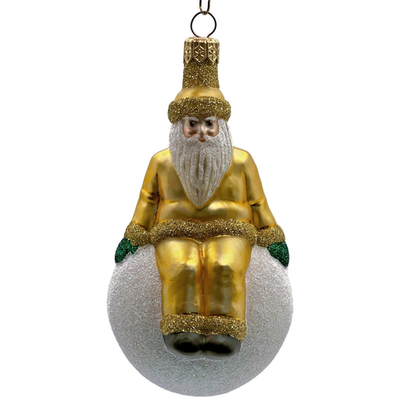 Patricia Breen Snowbound Santa Claus Gold Pearl Snowball Christmas Ornament 98401